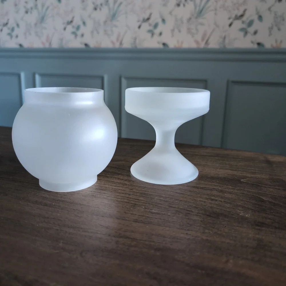 Vintage LE Smith Frosted Fairy Lamp Satin Glass Candle Holder MCM Cottagecore